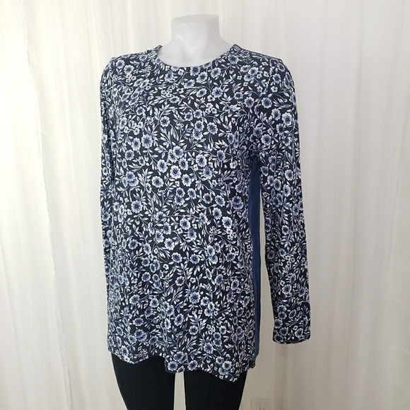 J. Jill blue floral chambray long sleeve button back top size small - Picture 1 of 8